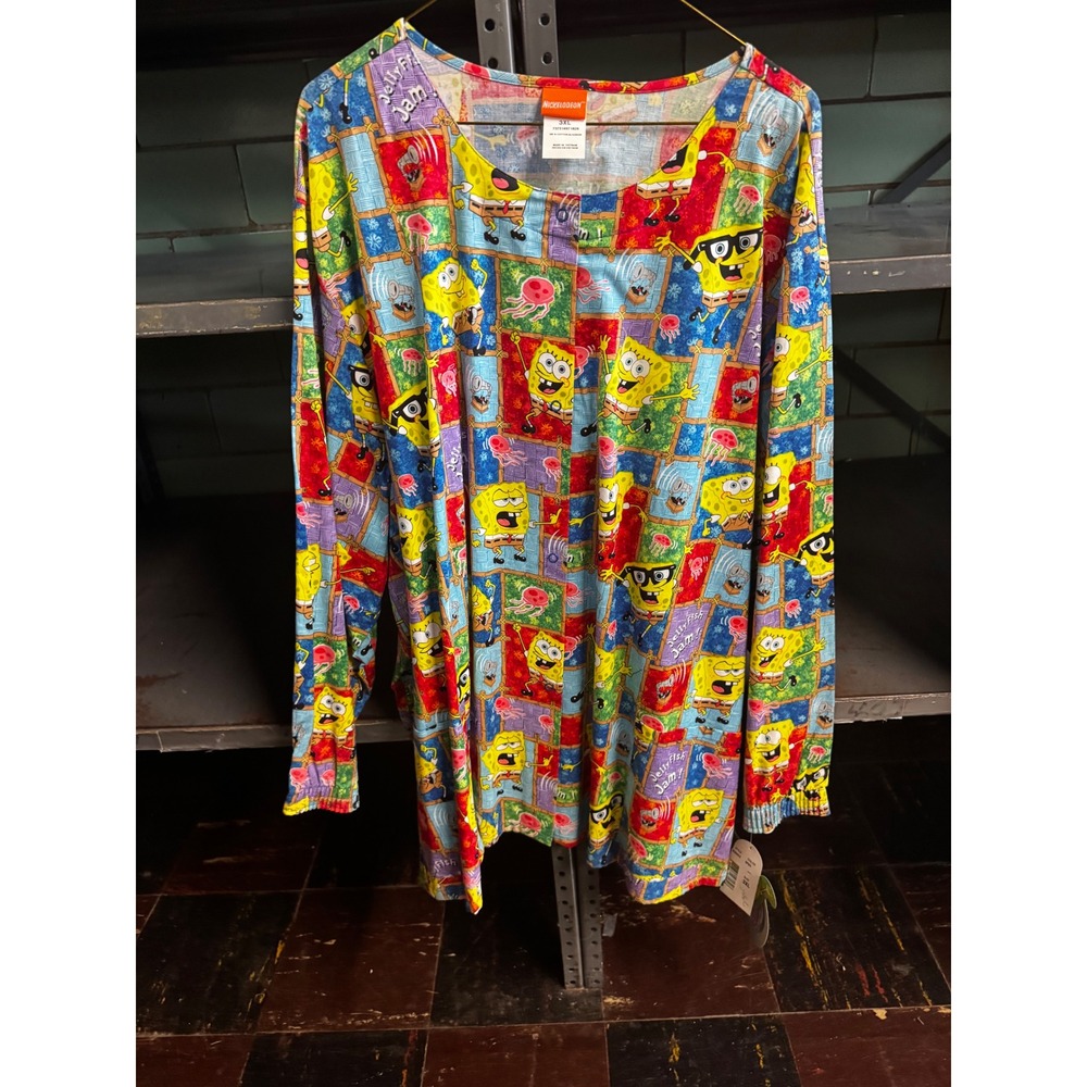 Nickelodeon Spongebob Squarepants Jellyfish Jam Scrub Top 3XL Long Sleeve Cotton